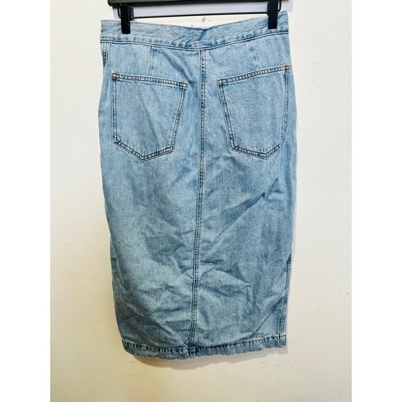 MADEWELL Light Blue Denim 100% Cotton Button Front Wrap Midi Skirt Size 27 - Picture 7 of 16